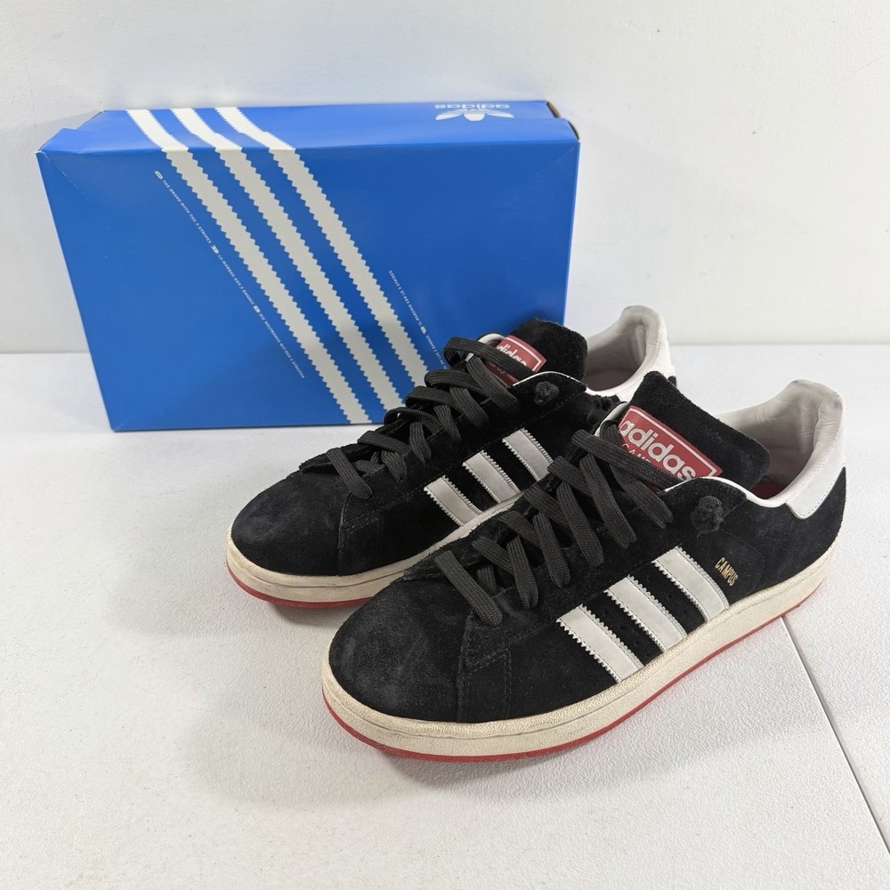 Vintage Adidas Campus II Black White Red Suede Leather Shoes 2005 Mens 10 451695
